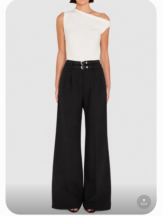 Amanda Uprichard Pants - Amanda Uprichard Black High-Waist Wide-Leg Pants with Double Buckle